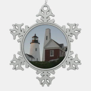 Pemaquid Point Light & Bell House Snowflake Pewter Christmas Ornament
