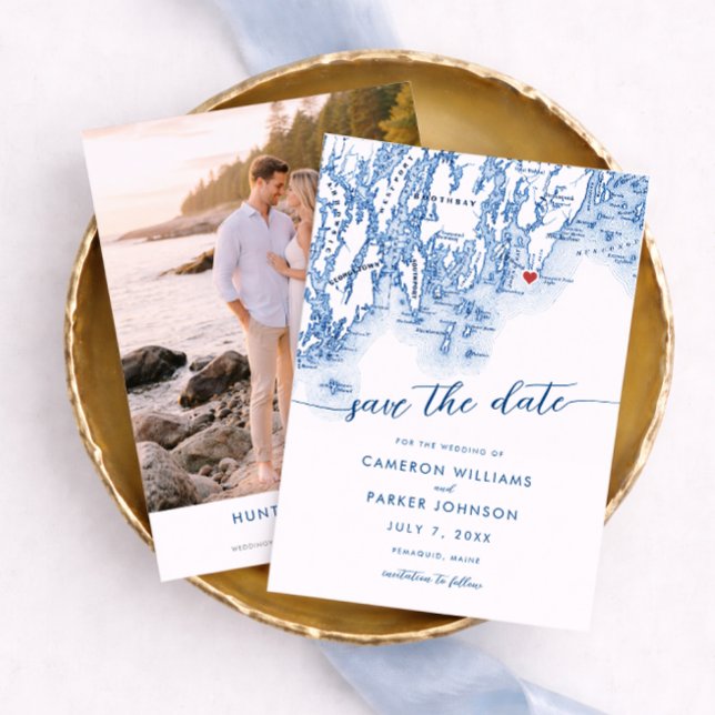 Pemaquid Point Light Wedding Maine Map Navy Blue Save The Date (Pemaquid Point Light Wedding Save the Date Navy Blue Maine Map by Coastal Map Designs)