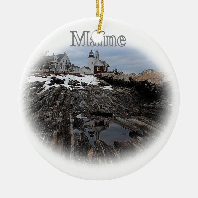 Pemaquid Point Lighthouse Maine Ceramic Tree Decoration (Front)
