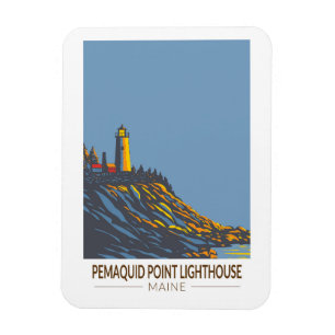 Pemaquid Point Lighthouse Maine Travel Art Vintage Magnet