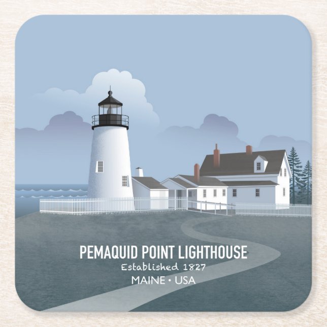 Pemaquid Point Lighthouse Square Paper Coaster (Front)