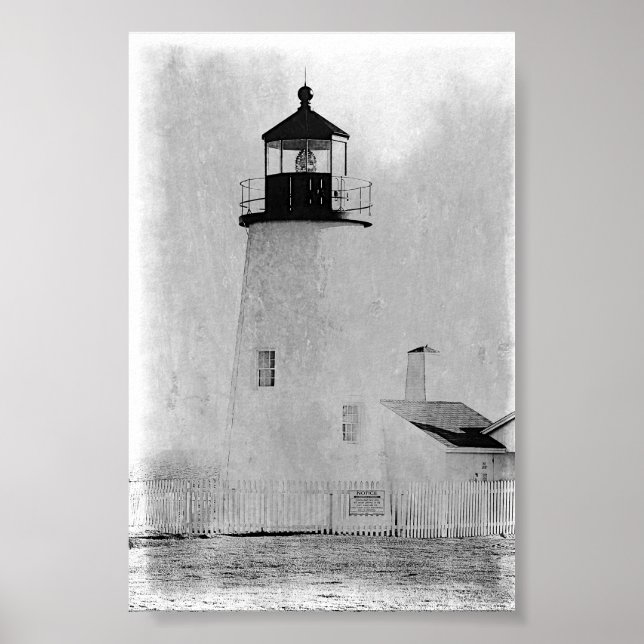 Pemaquid Point Maine Lighthouse B&W Poster Print (Front)