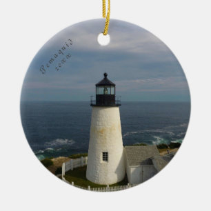 Pemaquid Point Scenic Coastal Maine Lighthouse Ceramic Tree Decoration