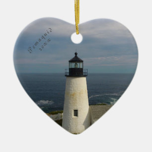 Pemaquid Point Scenic Rocky Coast Maine Lighthouse Ceramic Tree Decoration