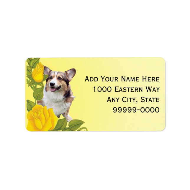Pembroke Corgi and Yellow Roses Label (Front)