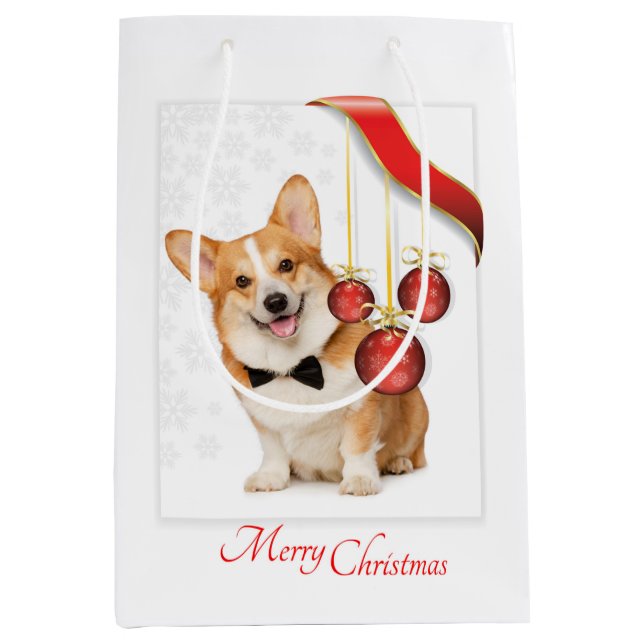 Pembroke Corgi Christmas Medium Gift Bag (Front)