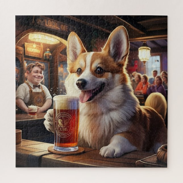 Pembroke Corgi Drinking a Beer at the Pub Jigsaw Puzzle (Vertical)
