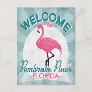 Pembroke Pines Florida Pink Flamingo Retro Postcard