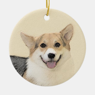 Pembroke Welsh Corgi 2 Painting - Original Dog Art Ceramic Tree Decoration