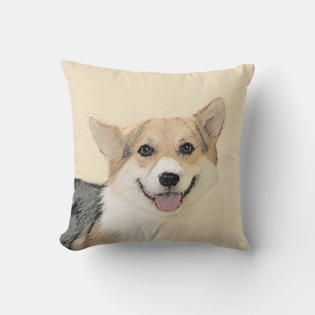 Pembroke Welsh Corgi 2 Painting - Original Dog Art Cushion (Front)