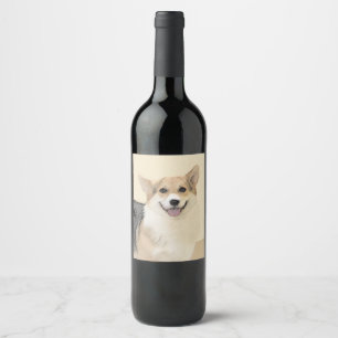Pembroke Welsh Corgi 2 Painting - Original Dog Art Wine Label