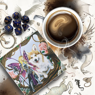 Pembroke Welsh Corgi and Fairy Glass Coaster