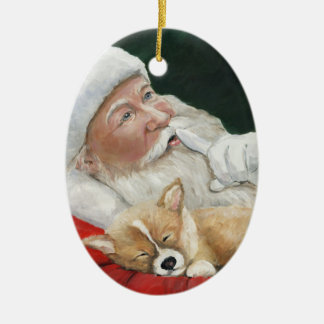 Pembroke Welsh Corgi and Santa Art Ornament