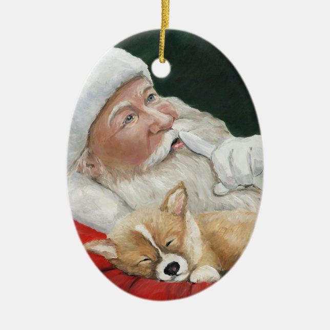 Pembroke Welsh Corgi and Santa Art Ornament (Front)