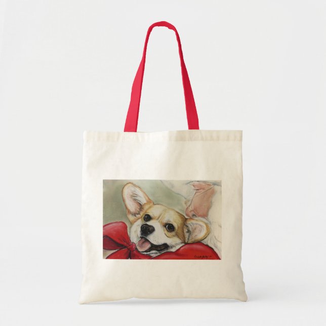 Pembroke Welsh Corgi and Santa Dog Art Tote Bag (Front)