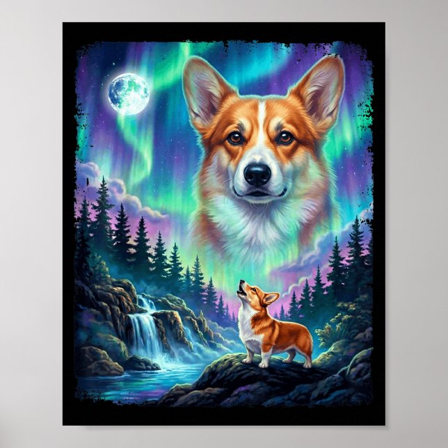 Pembroke Welsh Corgi Aurora Howling Dog Poster (Front)