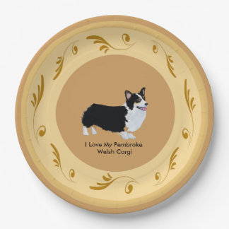 Pembroke Welsh Corgi, Brown and Gold Paper Plate