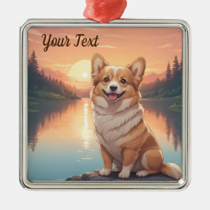 Pembroke Welsh Corgi by Lake Metal Tree Decoration