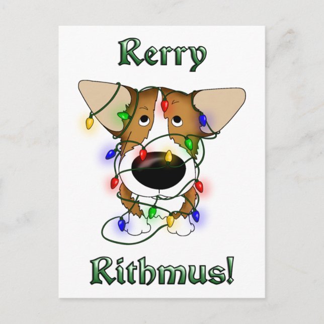 Pembroke Welsh Corgi Christmas Lights Holiday Postcard (Front)