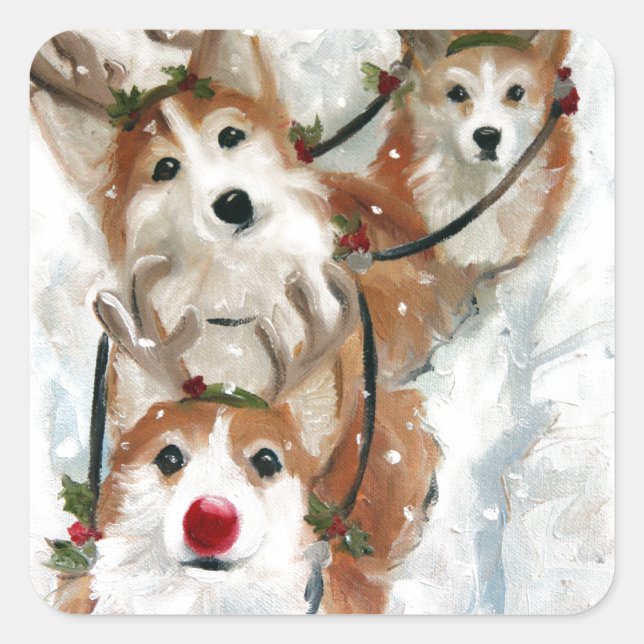 pembroke welsh Corgi Christmas Reindeer Square Sticker (Front)