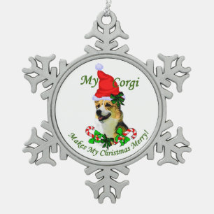 Pembroke Welsh Corgi Christmas Snowflake Pewter Christmas Ornament