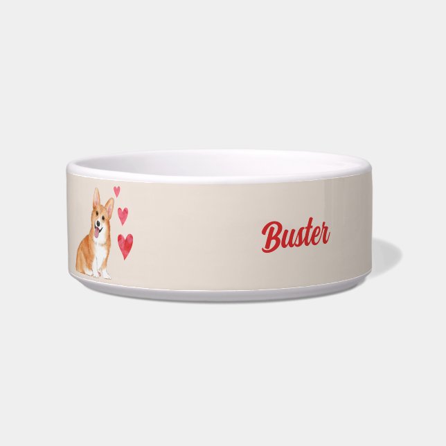 Pembroke Welsh Corgi Customisable Pet Name Bowl (Left)