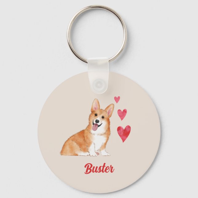Pembroke Welsh Corgi Customisable Pet Name Key Ring (Front)