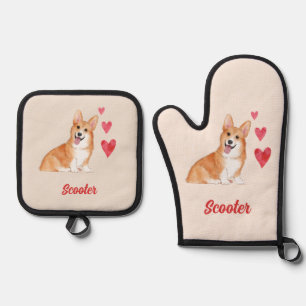 Pembroke Welsh Corgi Customisable Pet Name Oven Mitt & Pot Holder Set