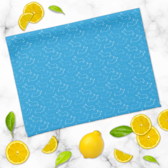 Pembroke Welsh Corgi Cute Pattern Teal Tea Towel (Creator Uploaded)
