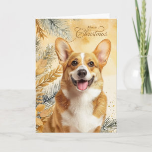 Pembroke Welsh Corgi Dog and Golden Pines Holiday Card