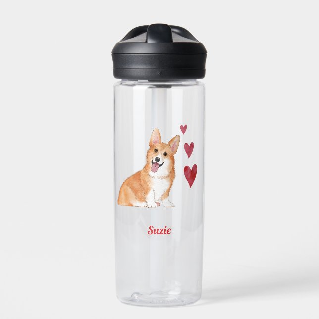 Pembroke Welsh Corgi Dog Custom Name   Water Bottle (Front)