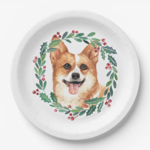 Pembroke Welsh Corgi Dog Elegant Christmas Holiday Paper Plate