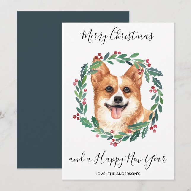 Pembroke Welsh Corgi Dog Elegant Merry Christmas Holiday Card (Front/Back)