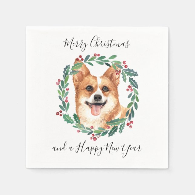 Pembroke Welsh Corgi Dog Elegant Merry Christmas Napkin (Front)
