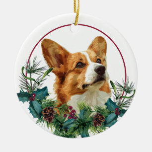 Pembroke Welsh Corgi Dog Evergreen Wreath Ceramic Tree Decoration