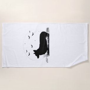 Pembroke Welsh Corgi Dog ? Halloween Moon Silhouet Beach Towel