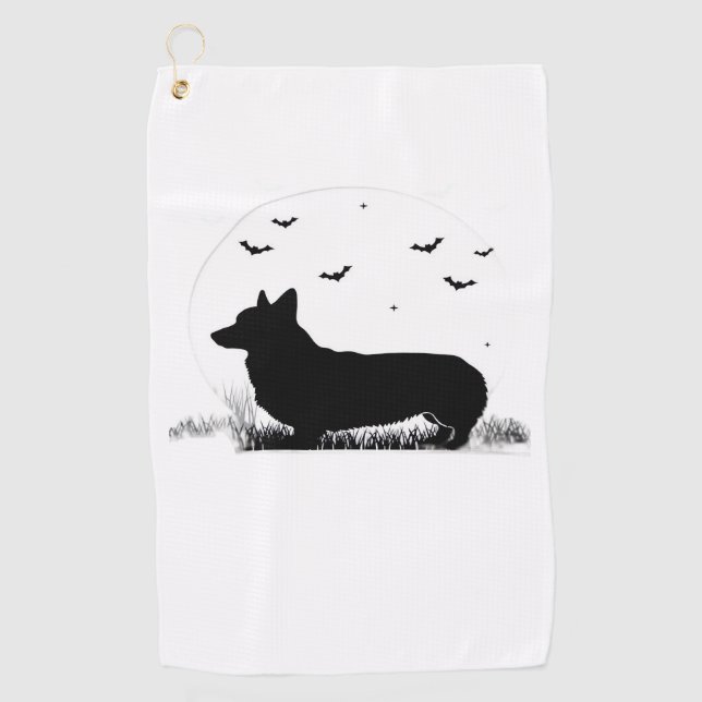 Pembroke Welsh Corgi Dog – Halloween Moon Silhouet Golf Towel (Front)