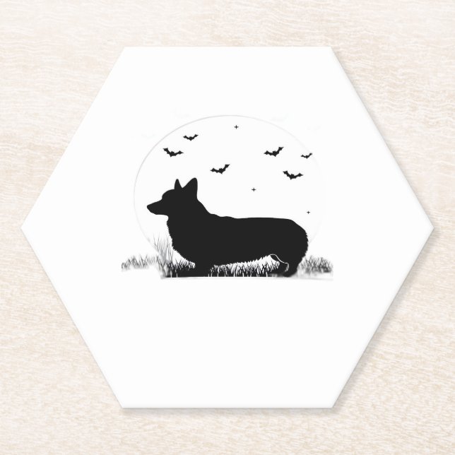 Pembroke Welsh Corgi Dog � Halloween Moon Silhouet Paper Coaster (Front)