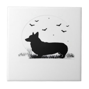 Pembroke Welsh Corgi Dog ? Halloween Moon Silhouet Tile