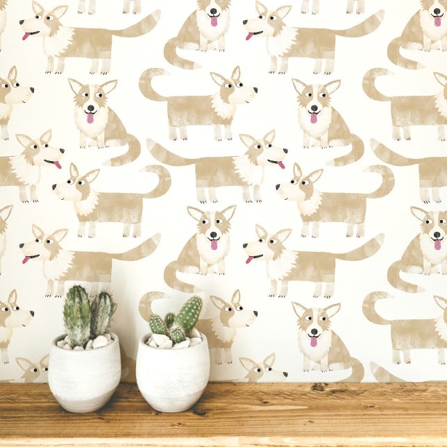 Pembroke Welsh Corgi Dog Pattern Wallpaper (Pembroke Welsh Corgi dog fun peel and stick wallpaper for animal and pet lovers)