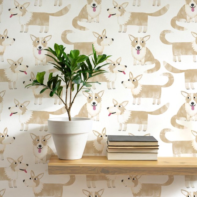 Pembroke Welsh Corgi Dog Pattern Wallpaper (Pembroke Welsh Corgi dog fun peel and stick wallpaper for animal and pet lovers)