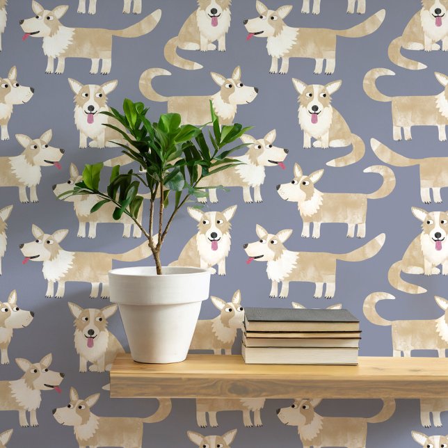 Pembroke Welsh Corgi Dog Pattern Wallpaper (Fun corgi dog peel and stick wallpaper)