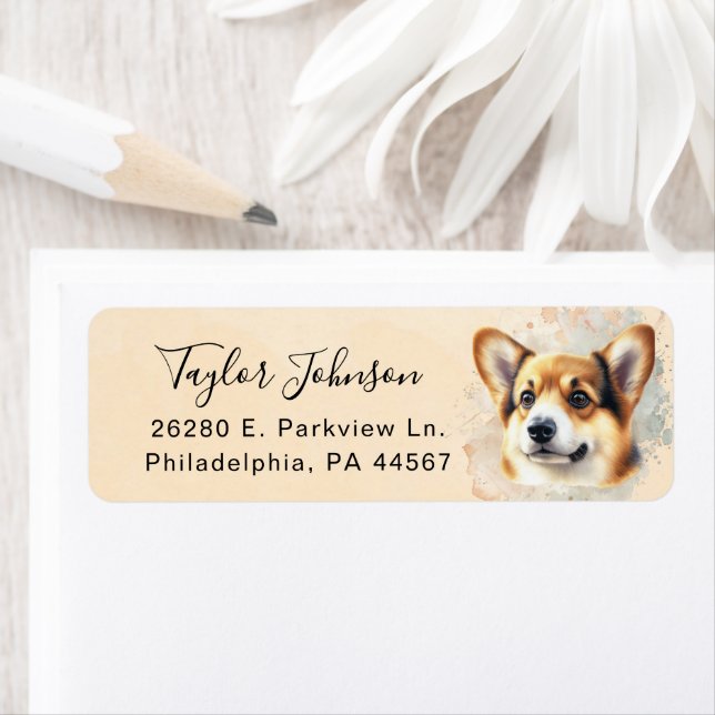 Pembroke Welsh Corgi Dog Return Address Label (Insitu)