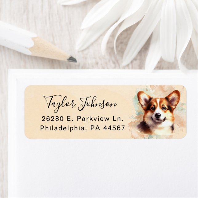 Pembroke Welsh Corgi Dog Return Address Label (Insitu)
