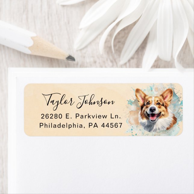 Pembroke Welsh Corgi Dog Return Address Label (Insitu)