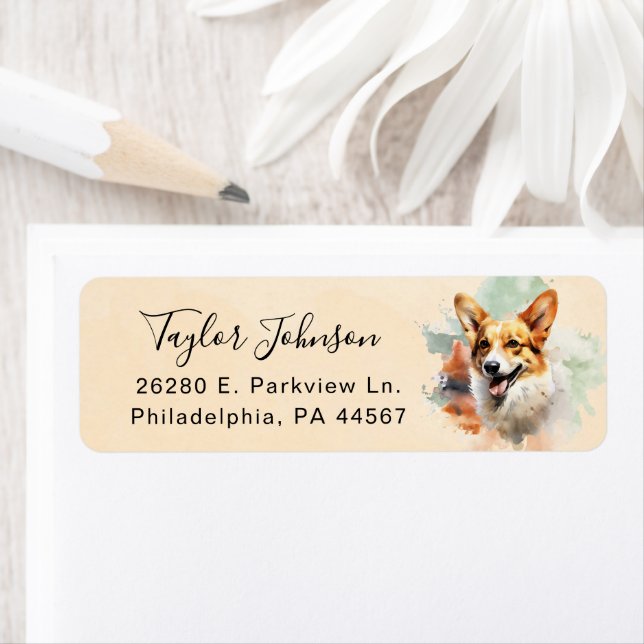 Pembroke Welsh Corgi Dog Return Address Label (Insitu)