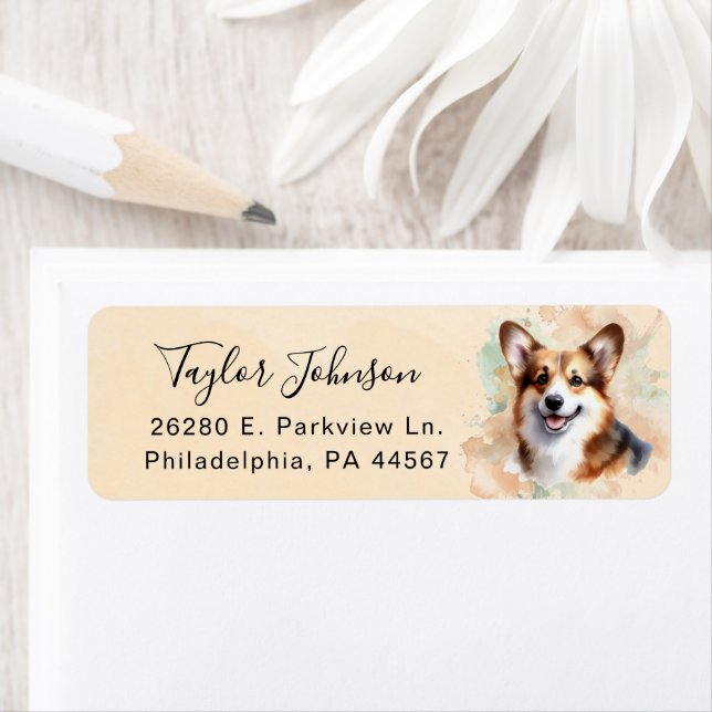 Pembroke Welsh Corgi Dog Return Address Label (Insitu)