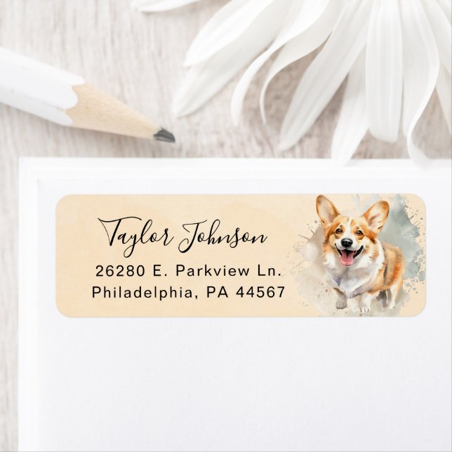 Pembroke Welsh Corgi Dog Return Address Label (Insitu)