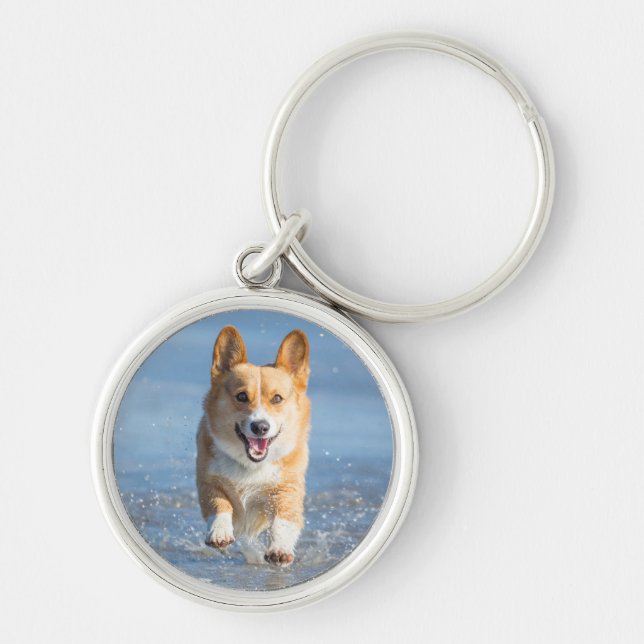 Pembroke Welsh Corgi Dog Running On The Beach Key Ring (Front)