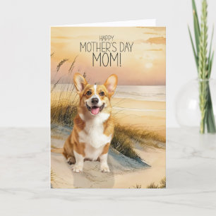 Pembroke Welsh Corgi Dog Sunset Beach Mother's Day Holiday Card